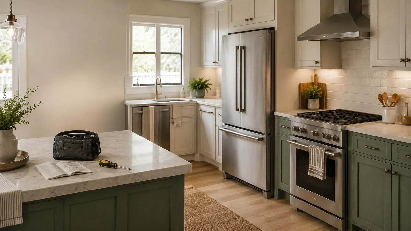 Residential kitchen with major household appliances