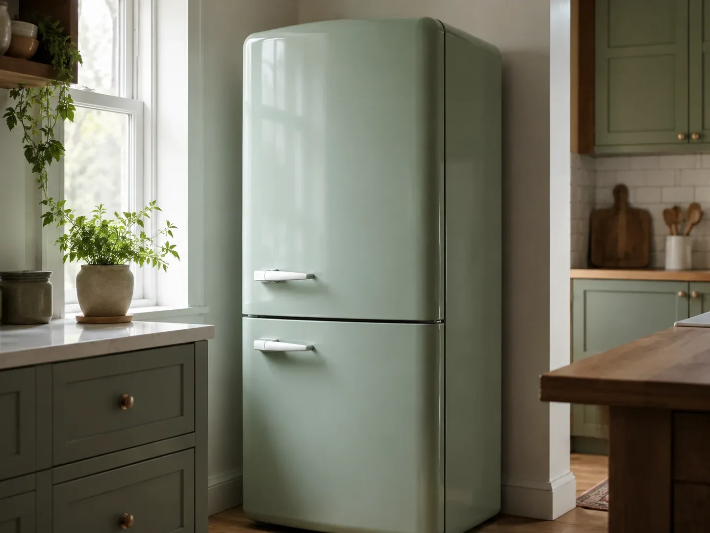 Stainless steel refrigerator in kitchen