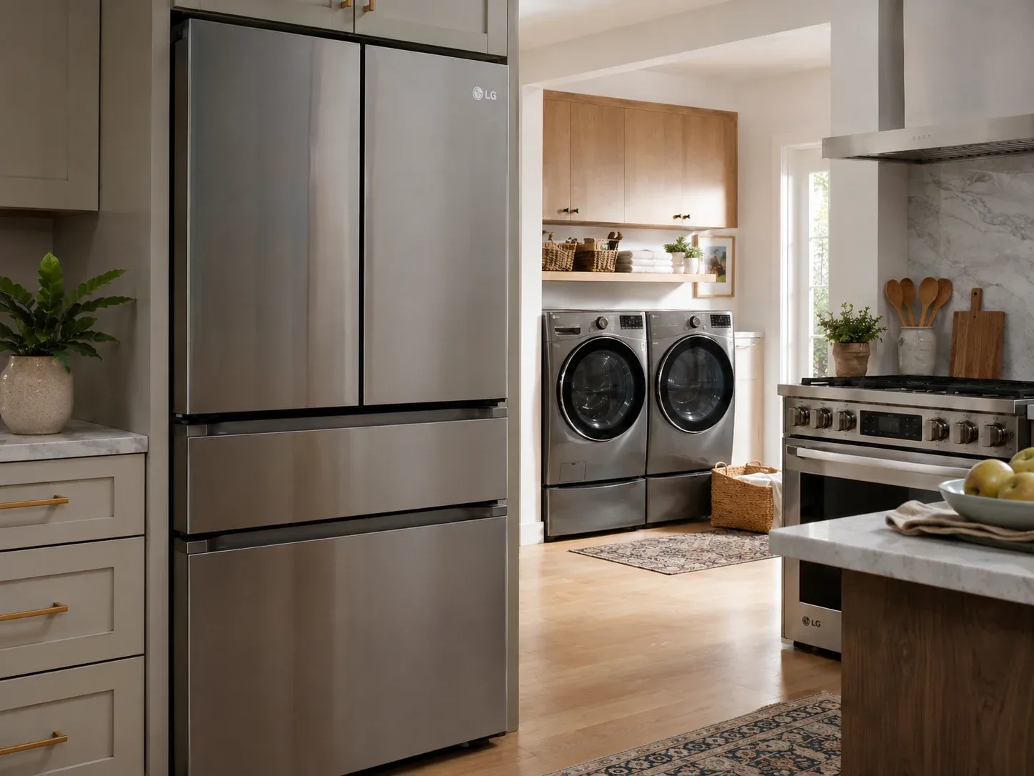 Technician repairing modern LG kitchen appliances