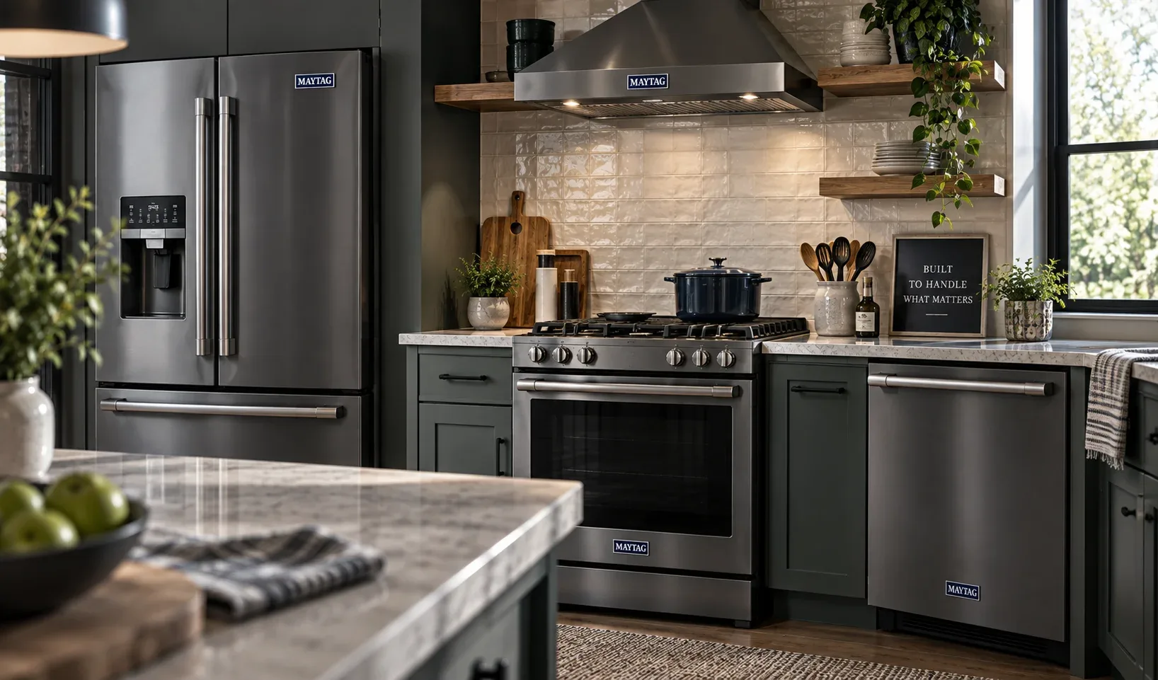 Maytag washer and dryer in a residential laundry room